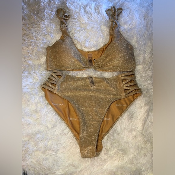 Bebe Metallic Gold Bikini - Picture 1 of 13